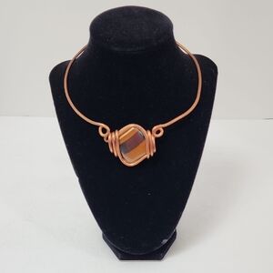 African Handcrafted Copper Necklace Stone Accent